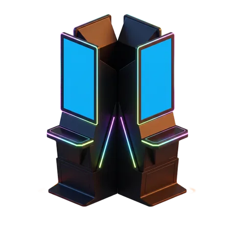An illustration of a pair of cabinets standing in a small corner footprint.
