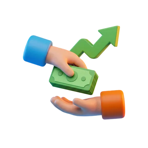 Illustration of a cash payout handed to a venue owner with a rising arrow in green.