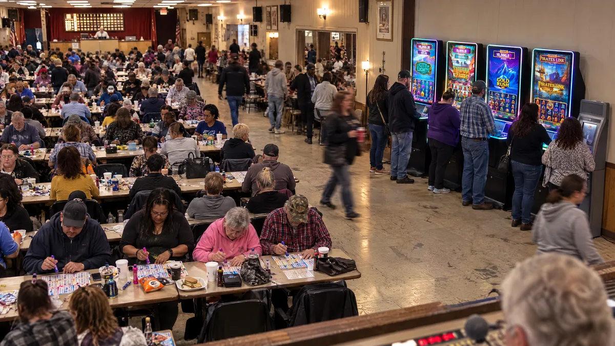 Foxfire cabinets and a payout kiosk in a bingo hall