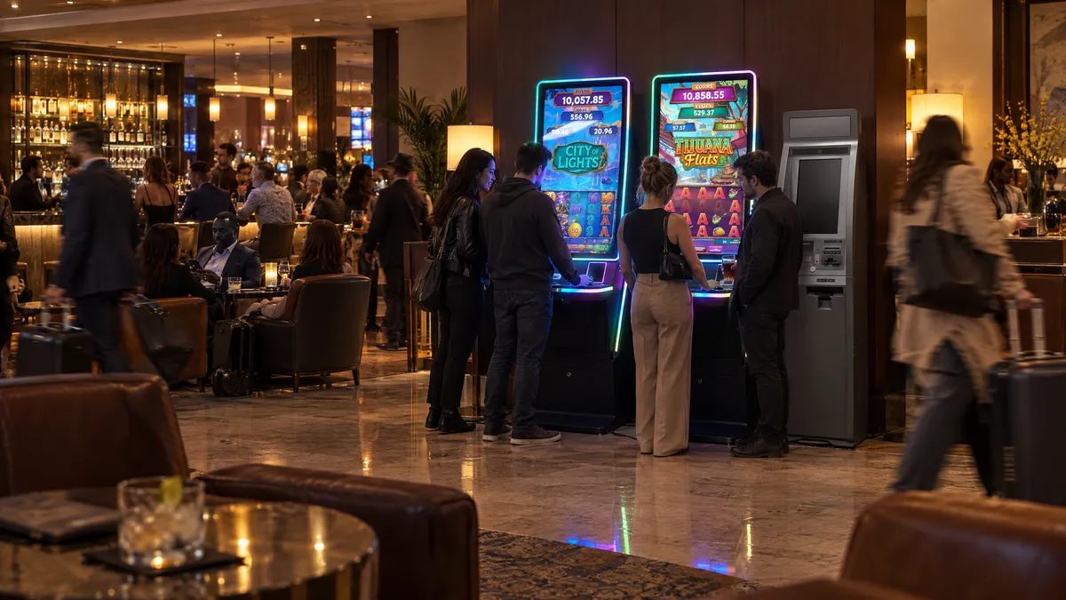 Foxfire cabinets and a payout kiosk in a hotel