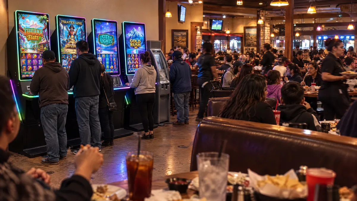 Foxfire cabinets and a payout kiosk in a restaurant