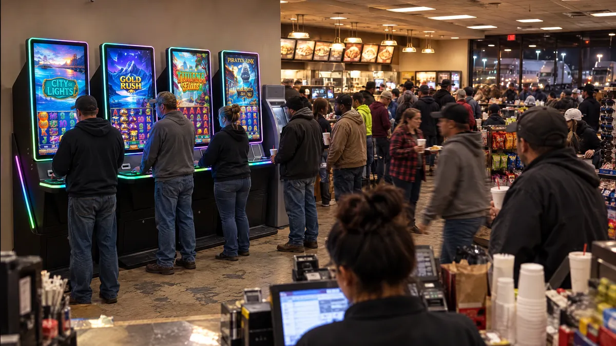 Foxfire cabinets and a payout kiosk in a truck stop
