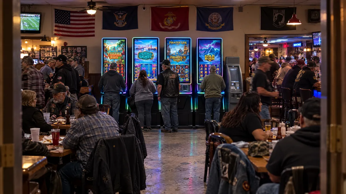 Foxfire cabinets and a payout kiosk in a veterans club